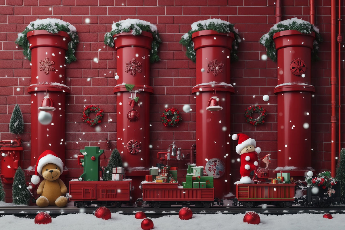 Christmas Backdrop Red Pipe Toy Train Christmas Backdrops Photography RR610-102