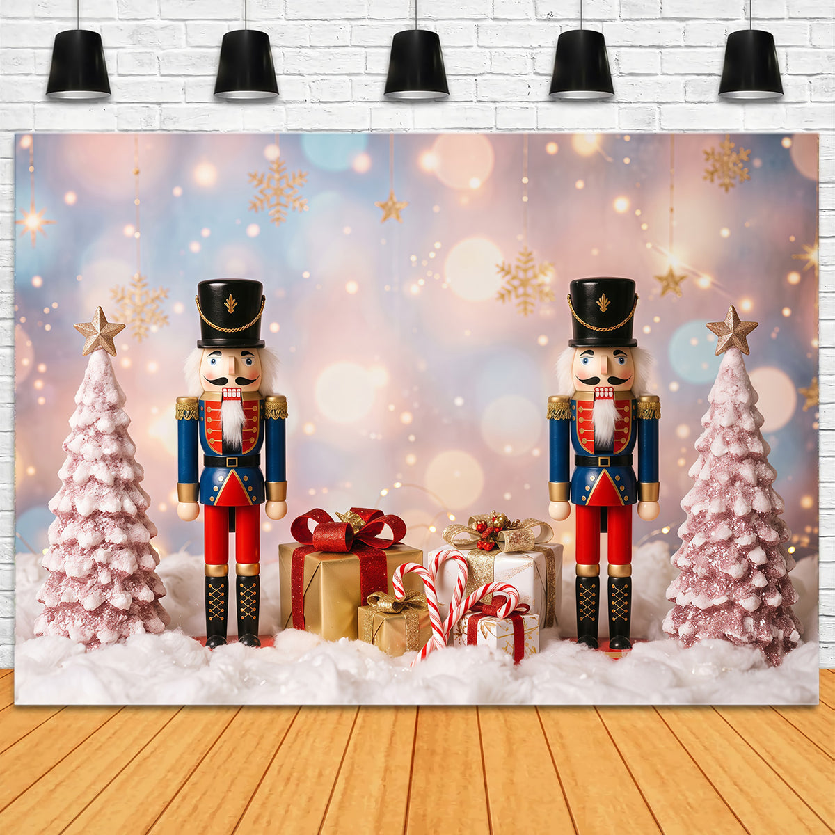 Christmas Backdrop Snow Pink Frosted Trees Nutcracker Photo Backdrop RR610-106