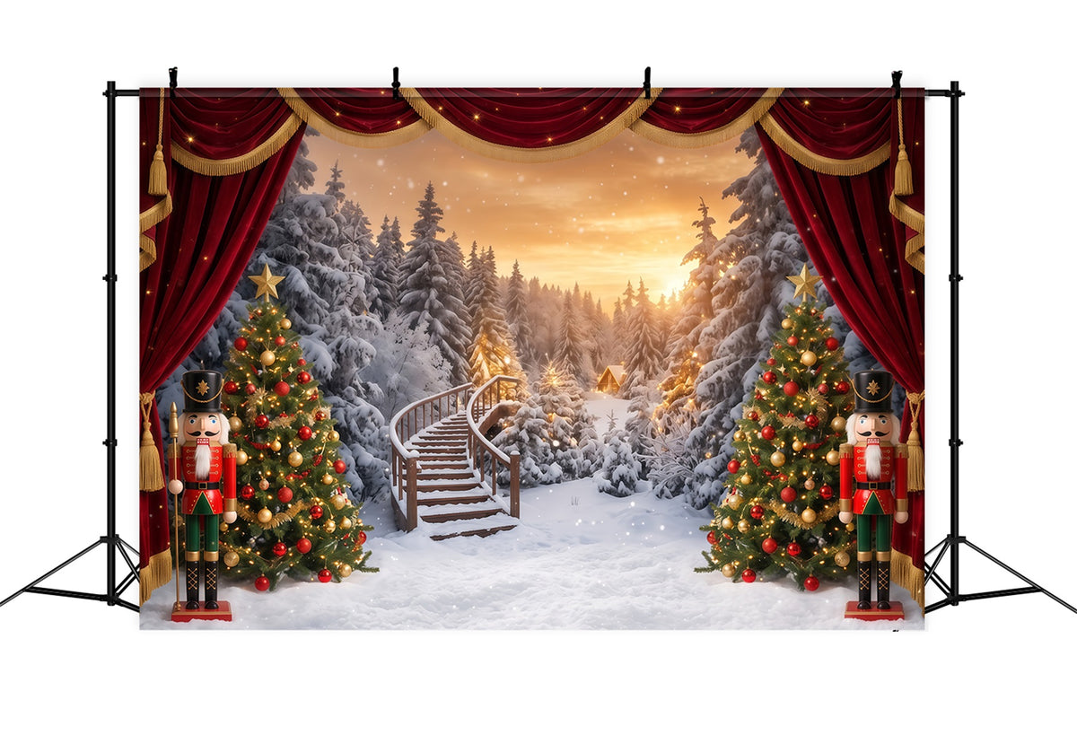 Christmas Theme Backdrop Winter Snowy Forest Stage Nutcracker Backdrops RR610-109