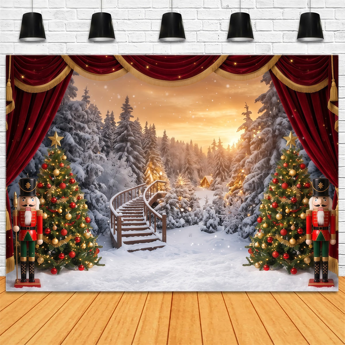 Christmas Theme Backdrop Winter Snowy Forest Stage Nutcracker Backdrops RR610-109