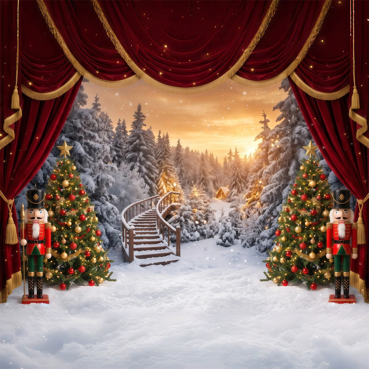 Christmas Theme Backdrop Winter Snowy Forest Stage Nutcracker Backdrops RR610-109