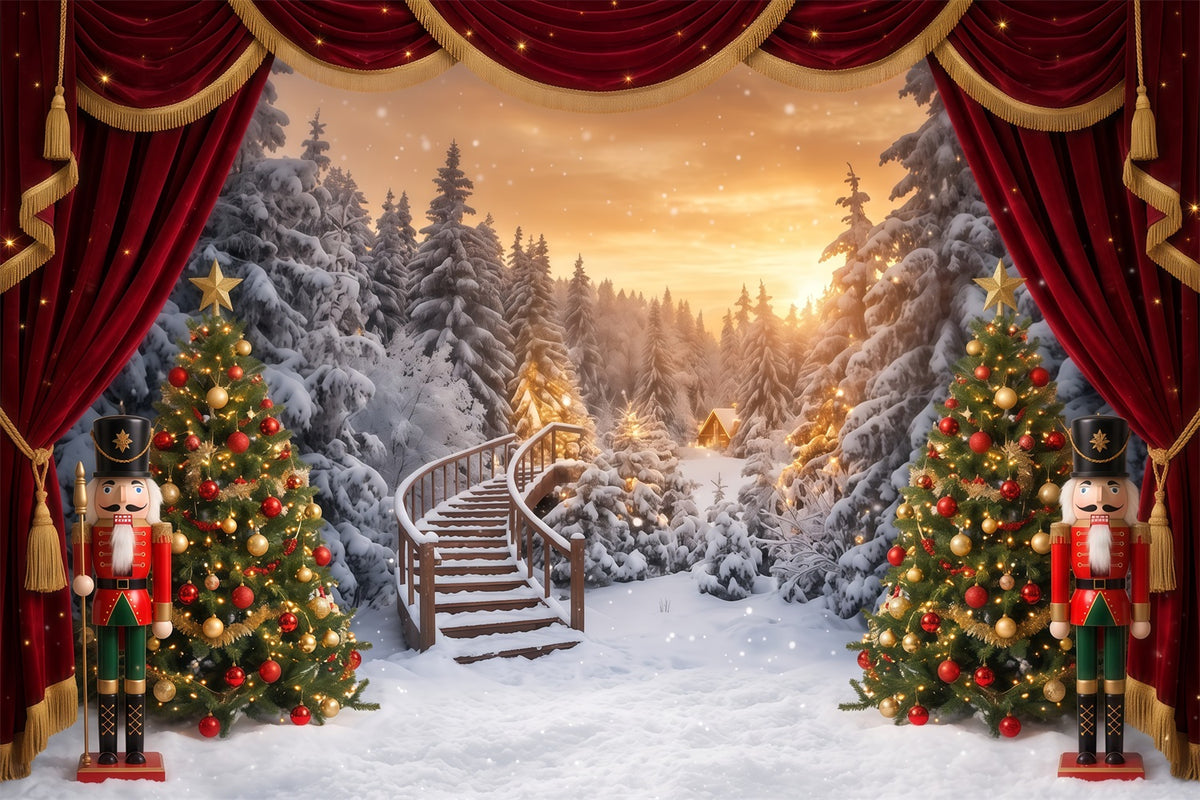 Christmas Theme Backdrop Winter Snowy Forest Stage Nutcracker Backdrops RR610-109