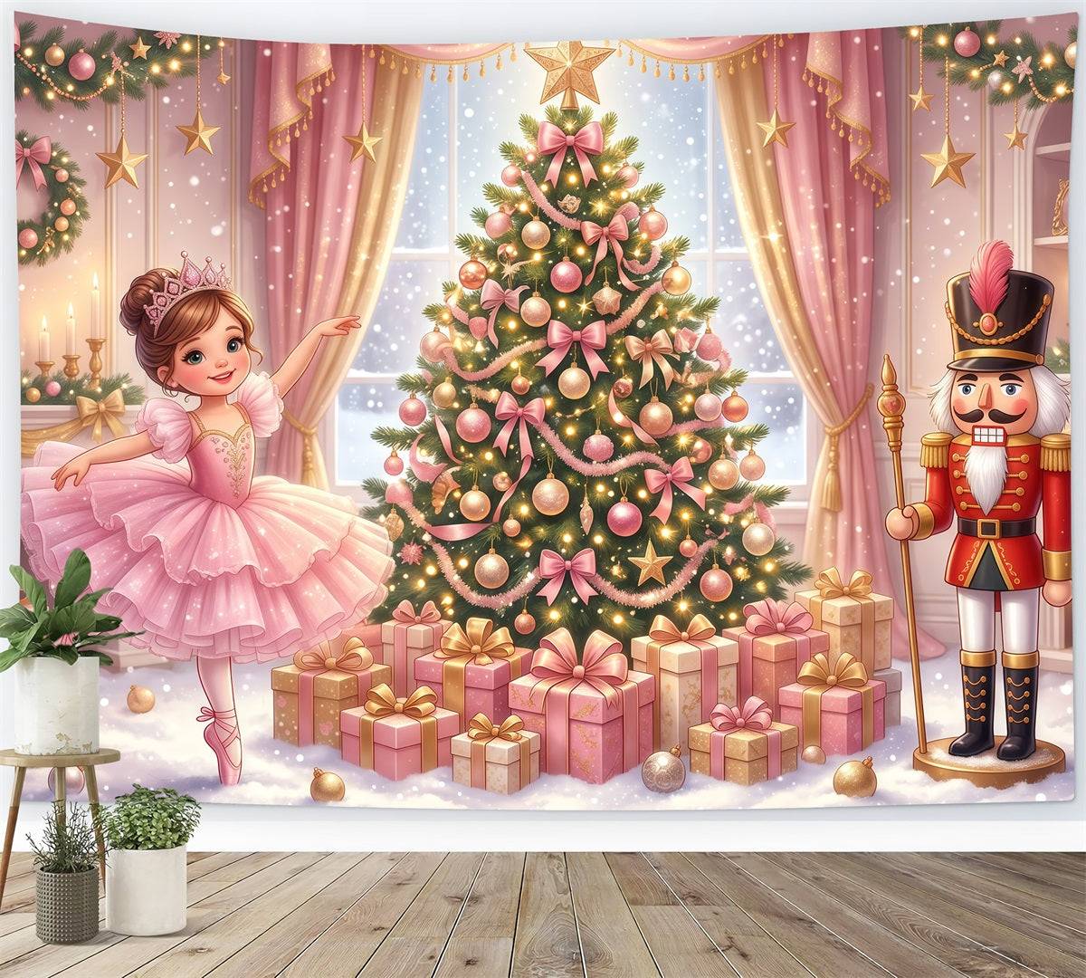 Nutcracker Land Of Sweets Backdrop Pink Ballerina Display Nutcracker Ballet Backdrops RR610-11
