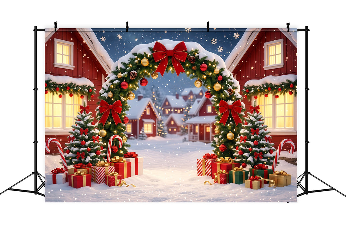 Christmas Village Backdrops Snowy Wreath House Arch Christmas Themed Backdrops RR610-112