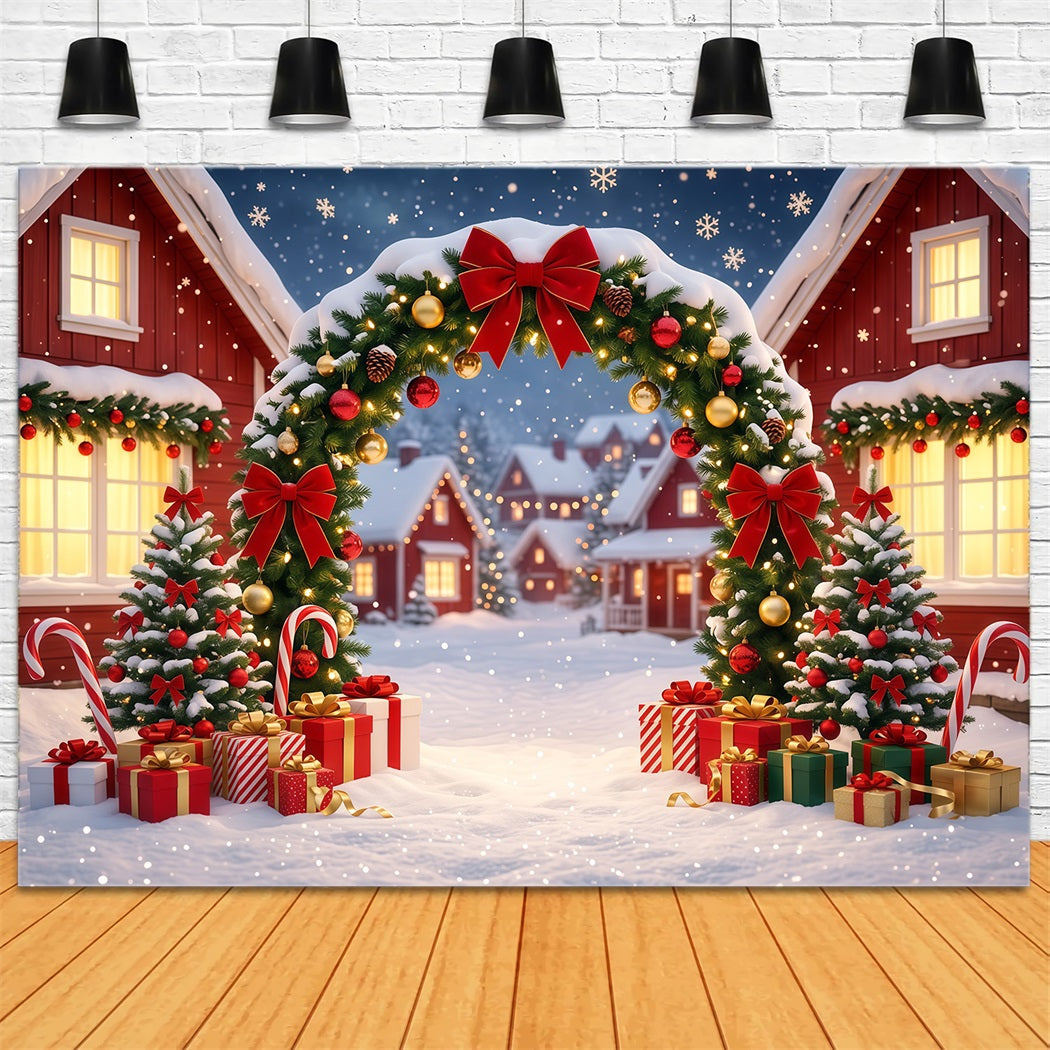 Christmas Village Backdrops Snowy Wreath House Arch Christmas Themed Backdrops RR610-112