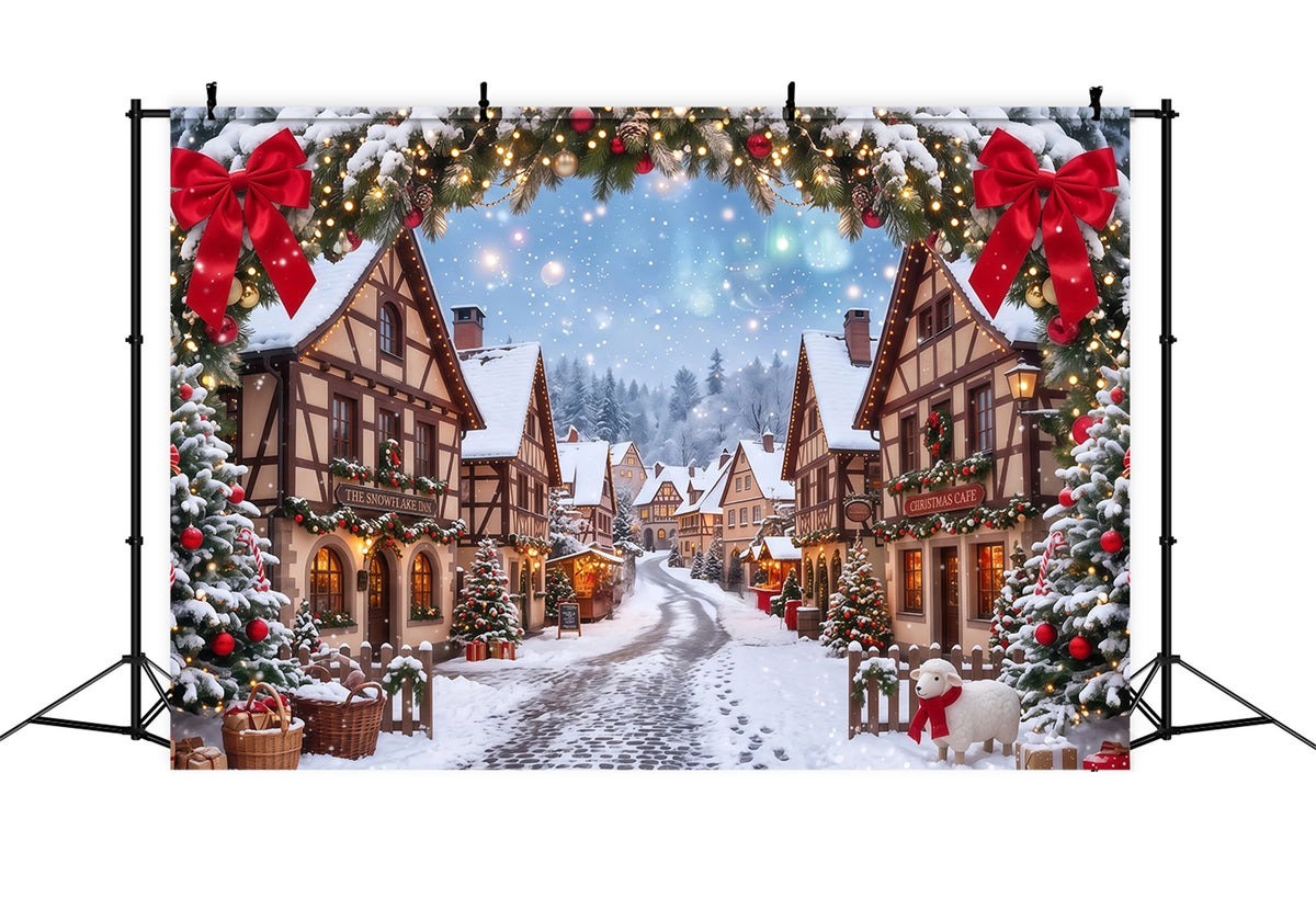 Christmas Village Backdrops Snowy House Garland Arch Xmas Backdrops RR610-114