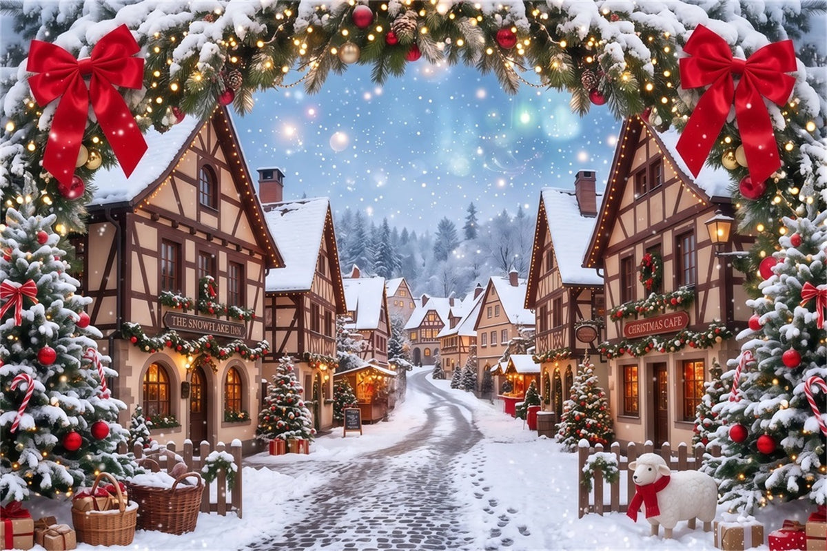 Christmas Village Backdrops Snowy House Garland Arch Xmas Backdrops RR610-114