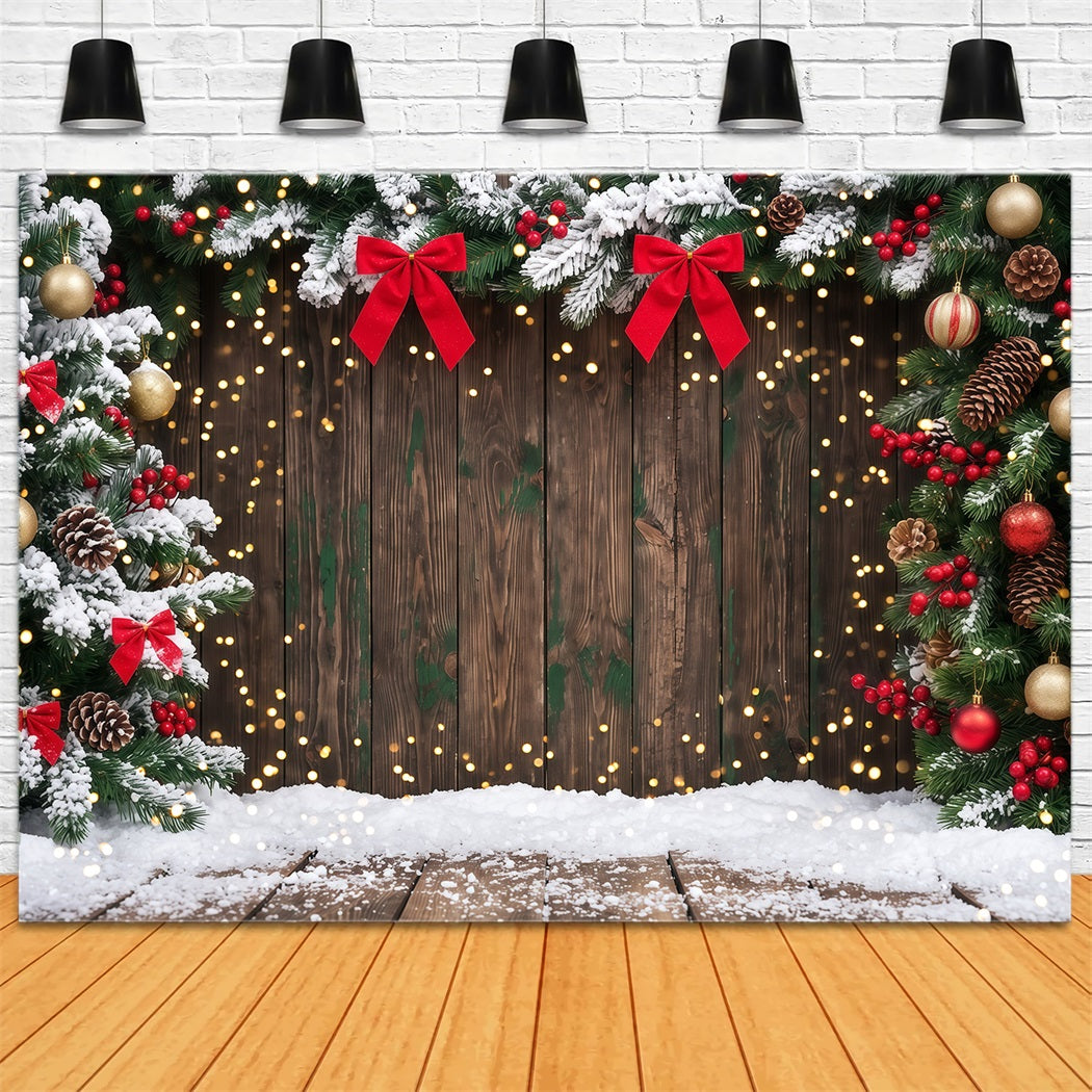 Christmas Backdrop Bokeh Snowy Evergreen Wooden Christmas Theme Backdrop RR610-116