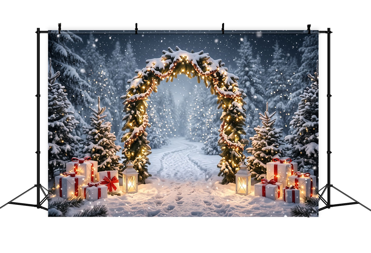 Christmas Backdrops for Photos Snowy Evergreen Lantern Arch Winter Wonderland Christmas Backdrop RR610-119