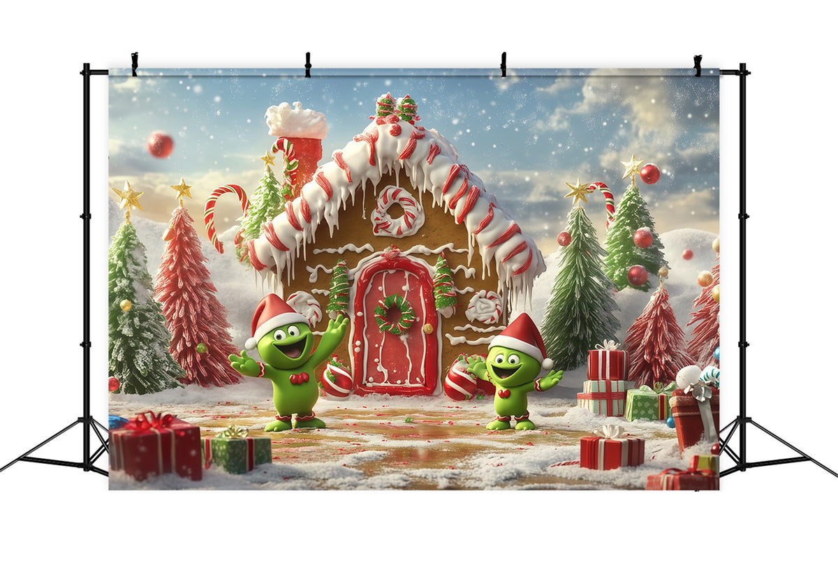 Grinch Backdrop Gingerbread Cottage Candy Characters Christmas Backdrops for Pictures RR610-120