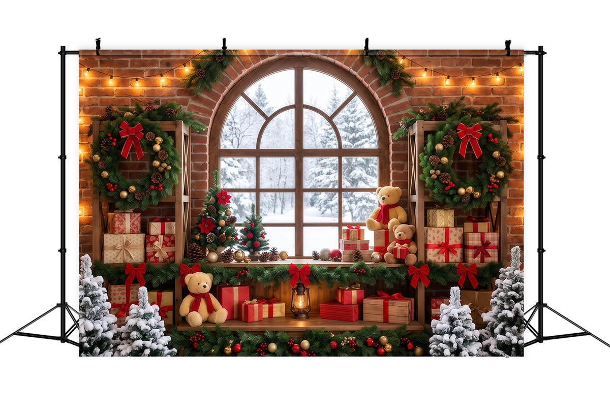 Christmas Window Backdrops Festive Room Wreath Display Christmas Holiday Backdrop RR610-124