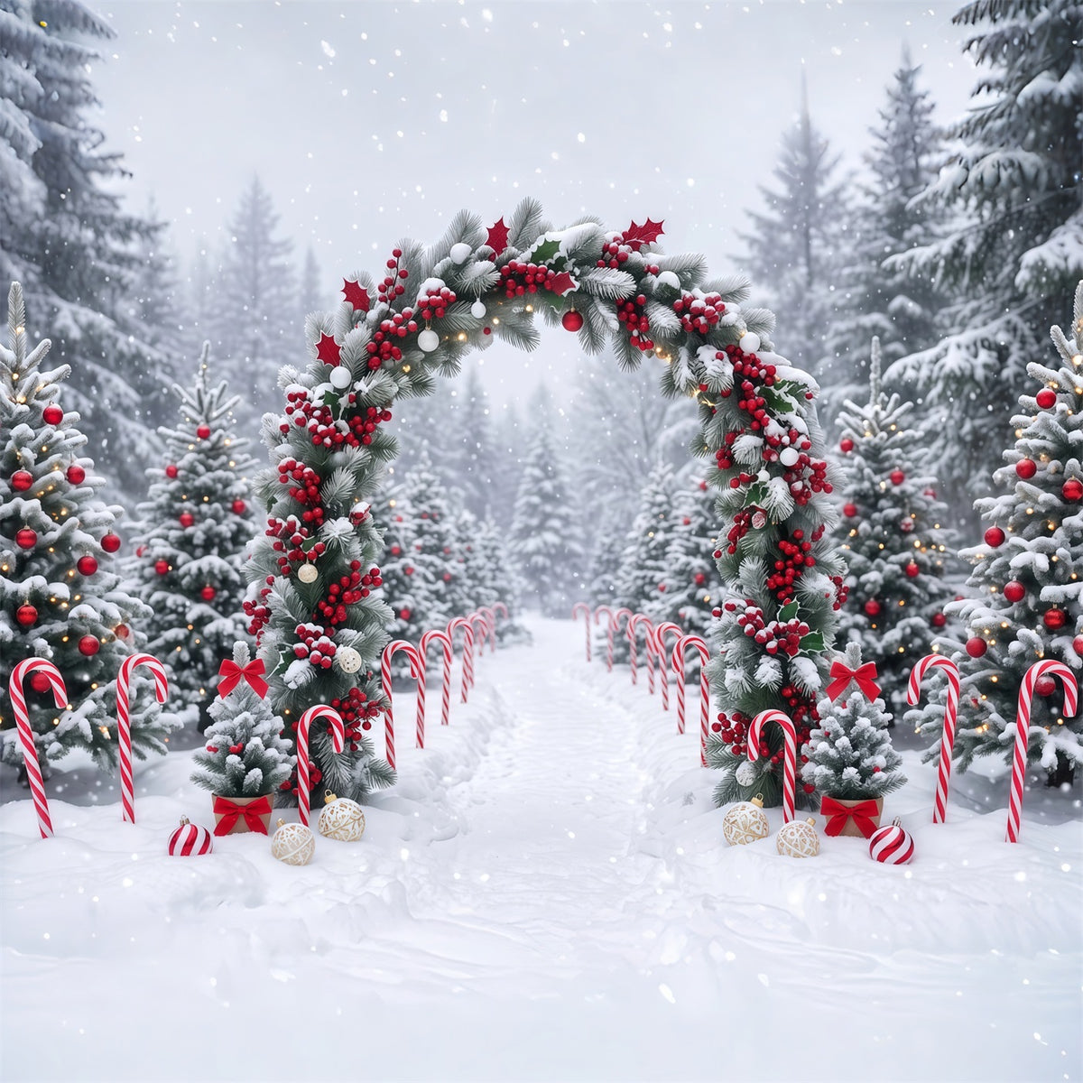 Christmas Backdrop for Photos Snowy Berry Garland Arch Christmas Backdrop for Wall RR610-125