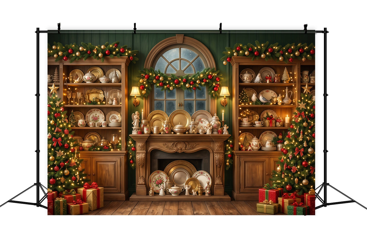 Santa Backdrop Festive Vintage China Cabinet Christmas Backdrop for Party RR610-128