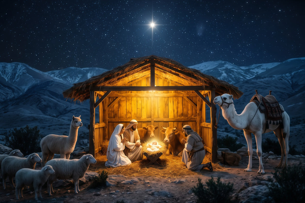 Nativity Scene Backdrop Starry Night Manger Stable Christmas Manger Backdrop RR610-132