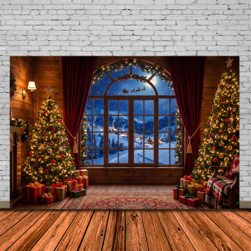 Santa Backdrop Cozy Window Sleigh View Christmas Scene Backdrops RR610-134