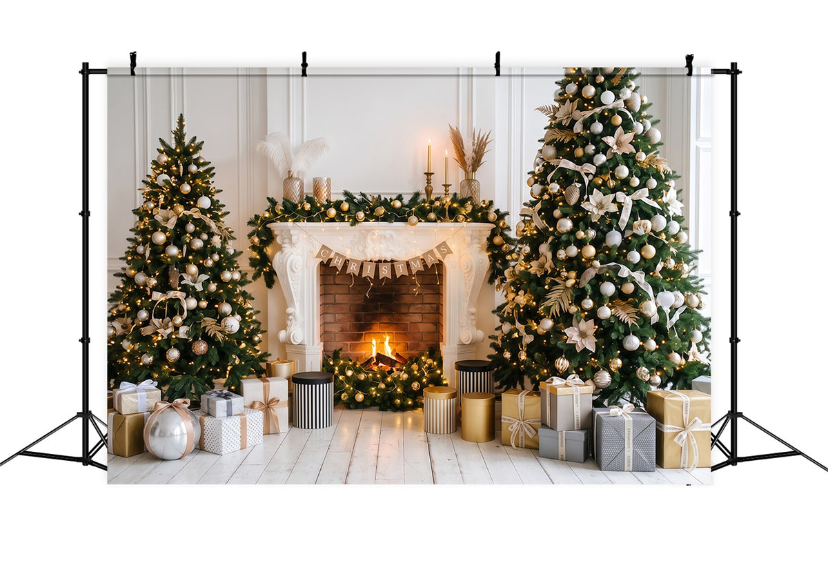 Christmas Photo Backdrop Elegant Gold Fireplace Decor Christmas Backdrop for Photoshoot RR610-135