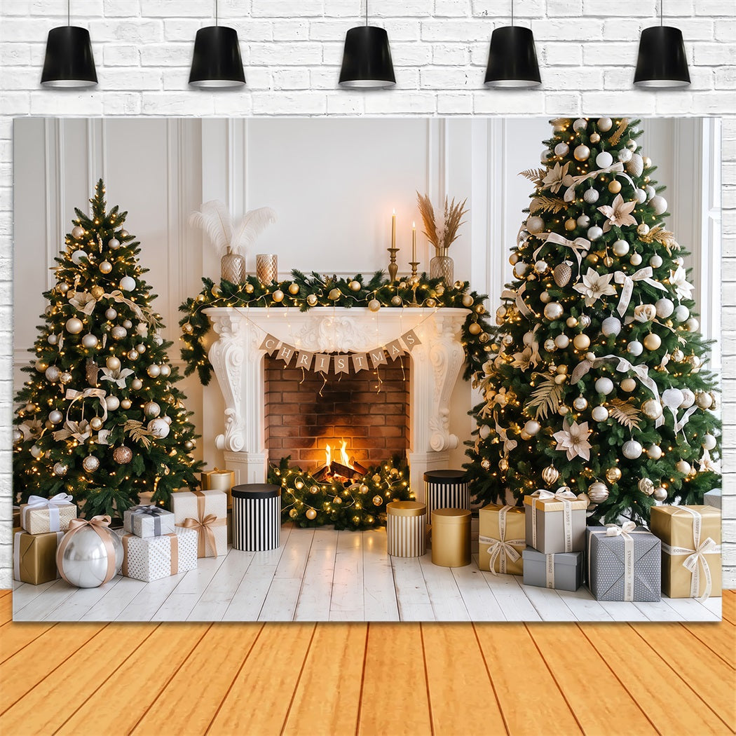 Christmas Photo Backdrop Elegant Gold Fireplace Decor Christmas Backdrop for Photoshoot RR610-135