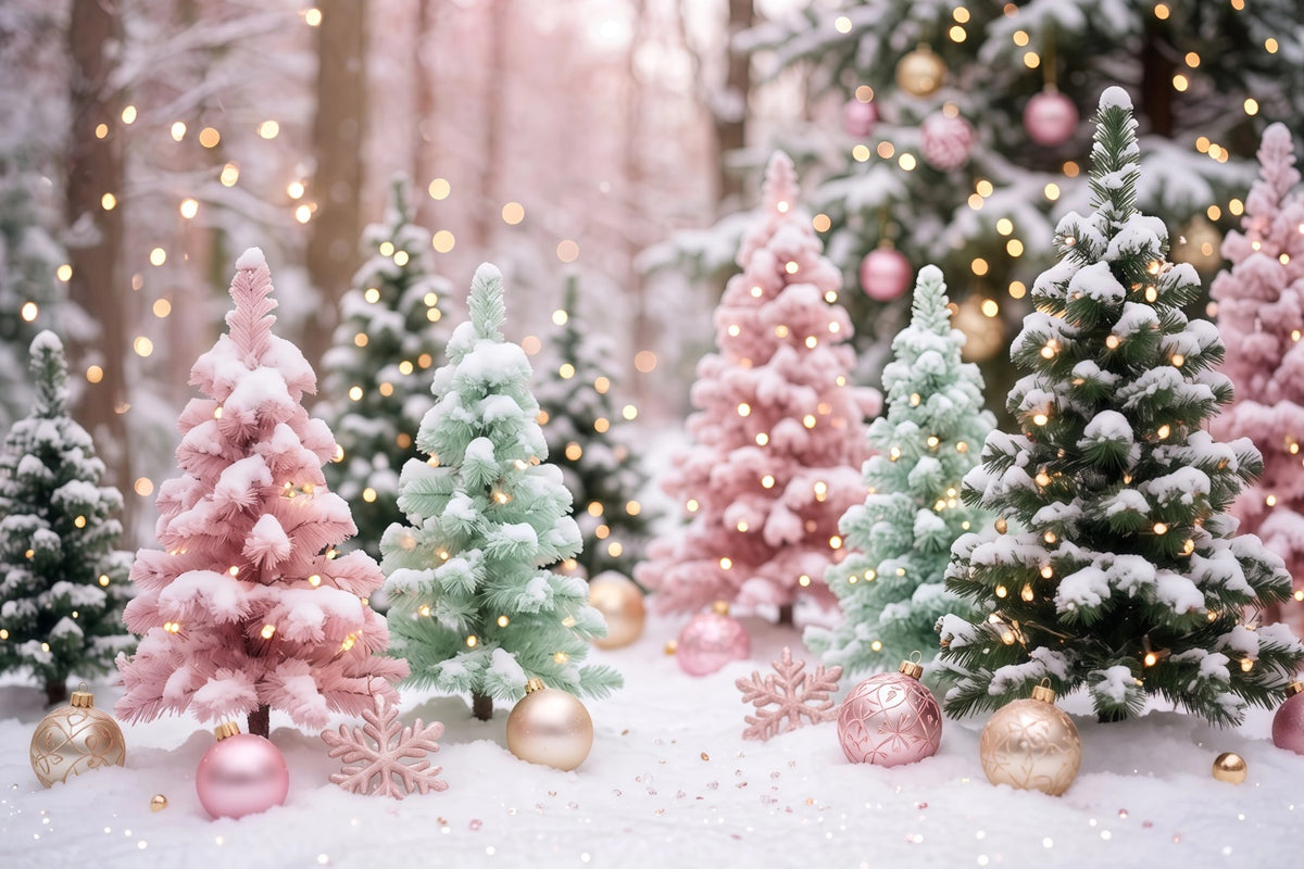 Christmas Tree Backdrops Pastel Frosted Pine Trees Christmas Stage Backdrop RR610-136