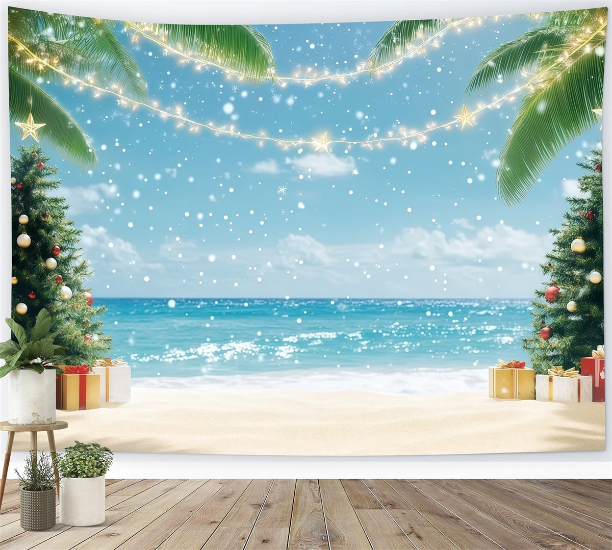 Tropical Christmas Backdrop Tropical Beach Holiday Palms Christmas in July Photo Backdrop RR610-137