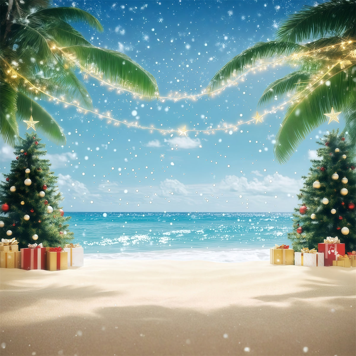 Tropical Christmas Backdrop Tropical Beach Holiday Palms Christmas in July Photo Backdrop RR610-137