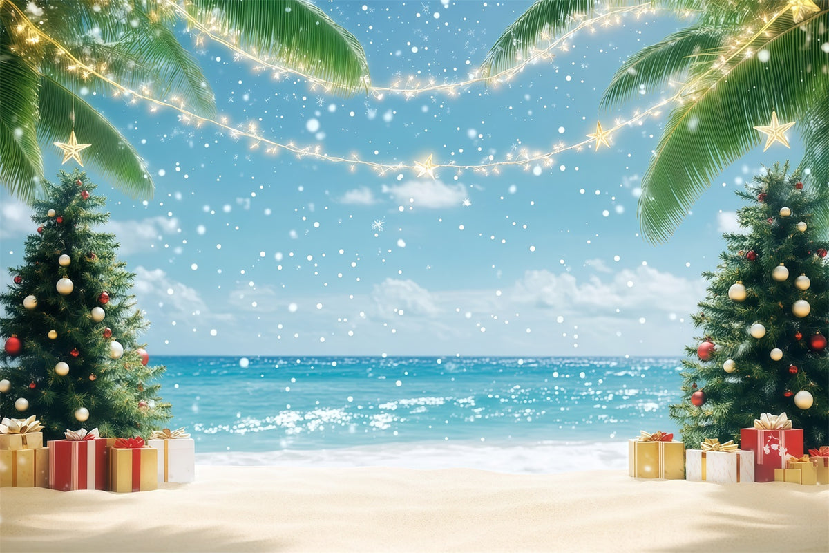 Tropical Christmas Backdrop Tropical Beach Holiday Palms Christmas in July Photo Backdrop RR610-137