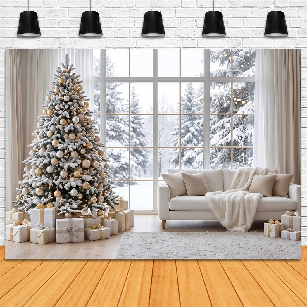 White Christmas Photo Backdrop Snowy Window Living Room Best Christmas Backdrops for Photography RR610-139