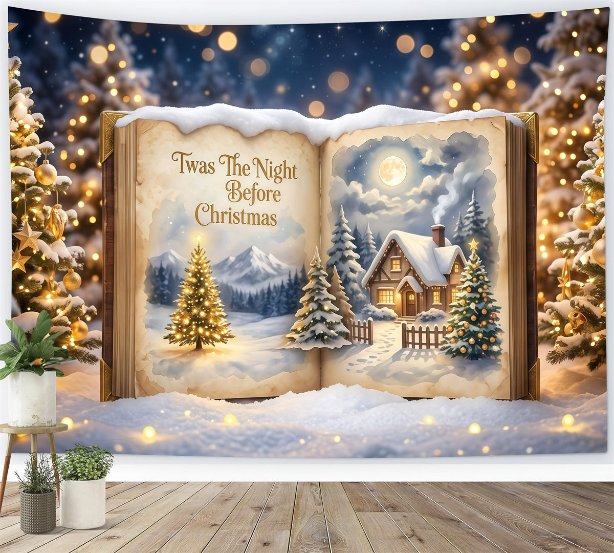 Photography Christmas Backdrop Moonlit Storybook Cottage Christmas Carol Backdrop RR610-14