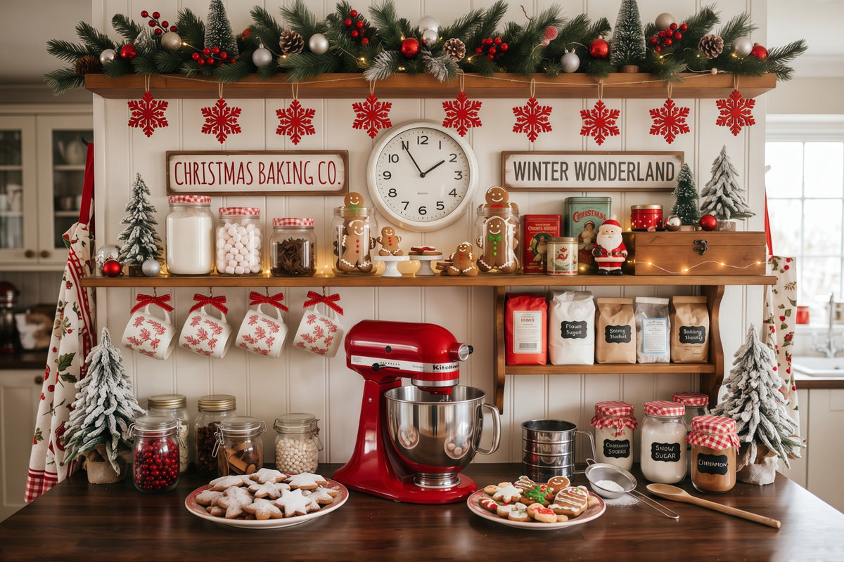 Christmas Backdrop Festive Baking Kitchen Display Gingerbread Photo Backdrop RR610-140