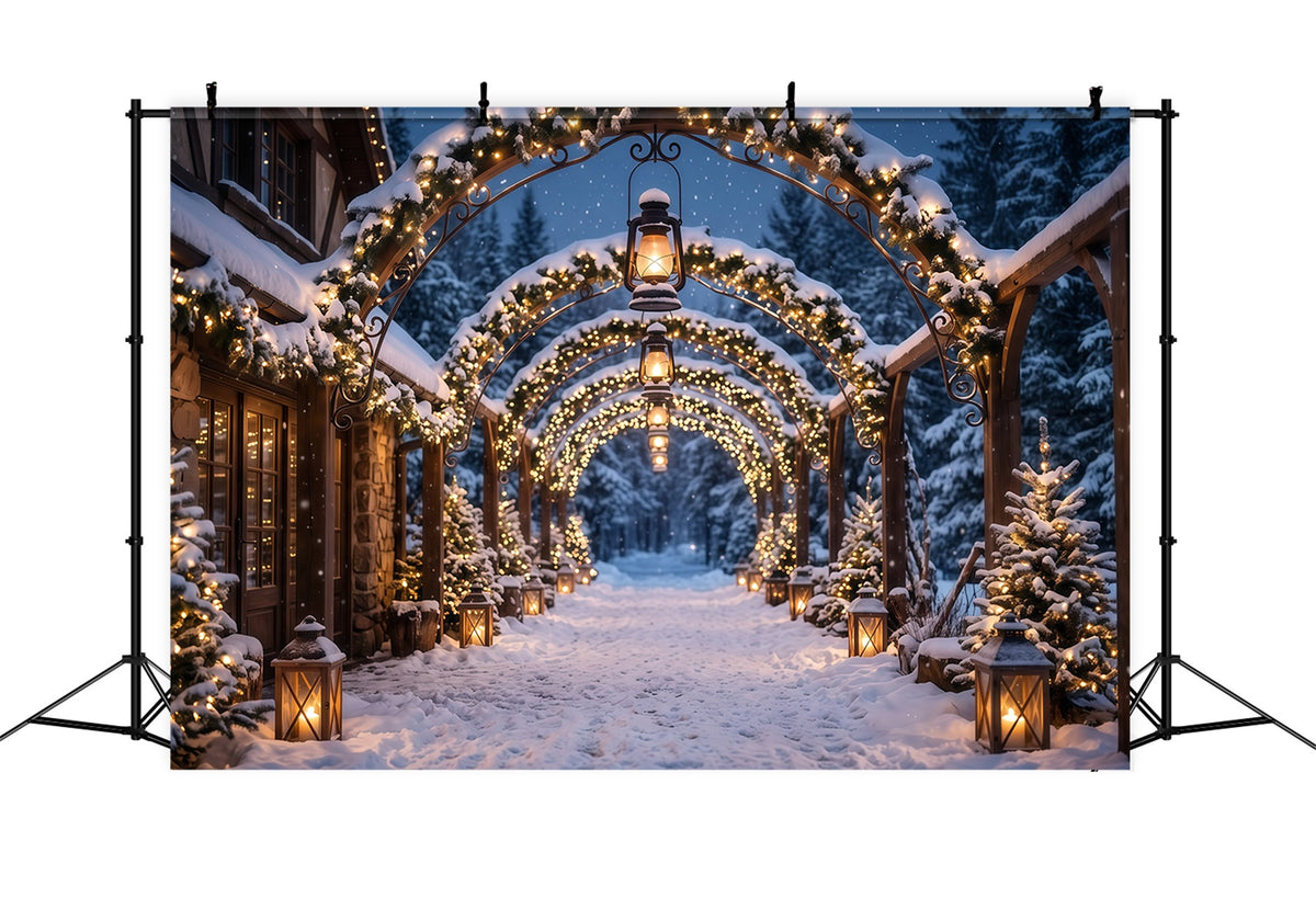 Christmas Arch Backdrop Glowing Lantern Snowy Archway Xmas Photo Backdrops RR610-145