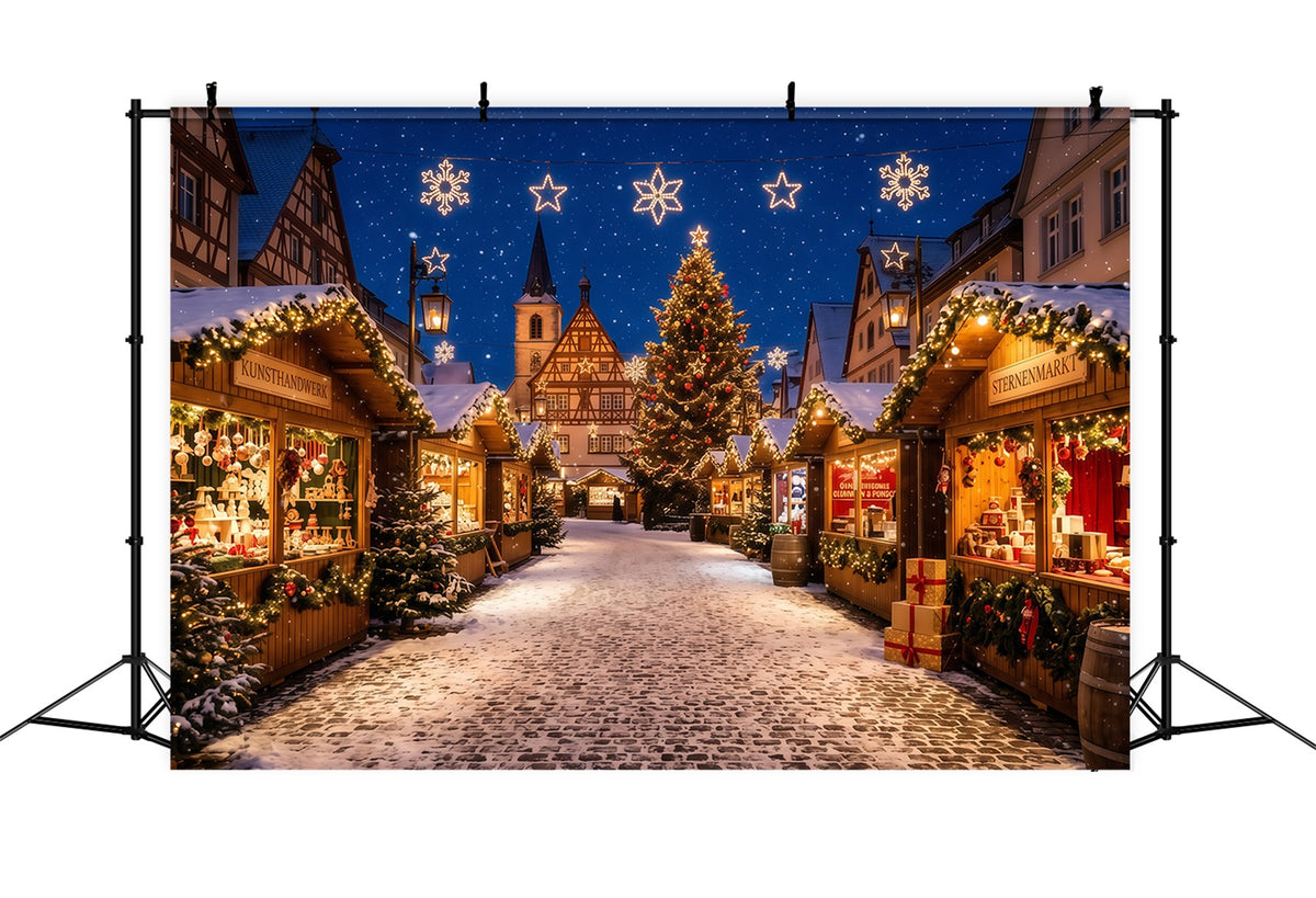 Christmas Town Backdrops Snowy European Market Square Christmas Backdrop Photos RR610-146