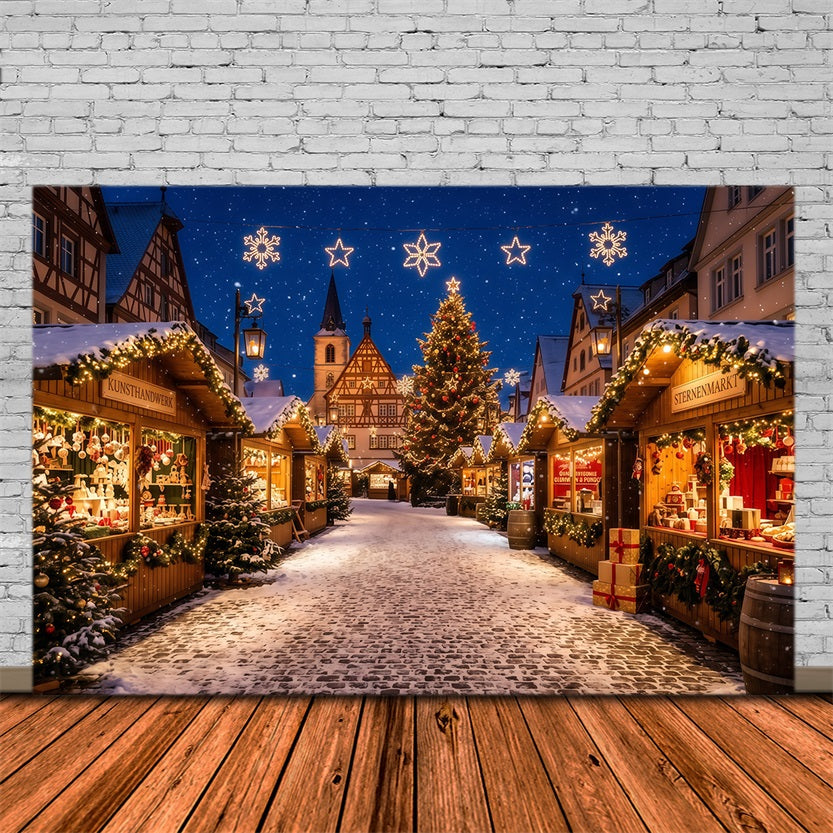 Christmas Town Backdrops Snowy European Market Square Christmas Backdrop Photos RR610-146