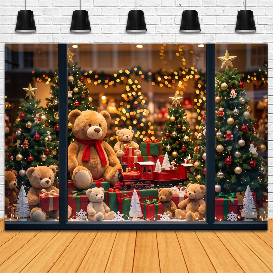 Santa's Toy Shop Backdrop Teddy Bear Toyshop Window Christmas Backdrop Portrait RR610-155