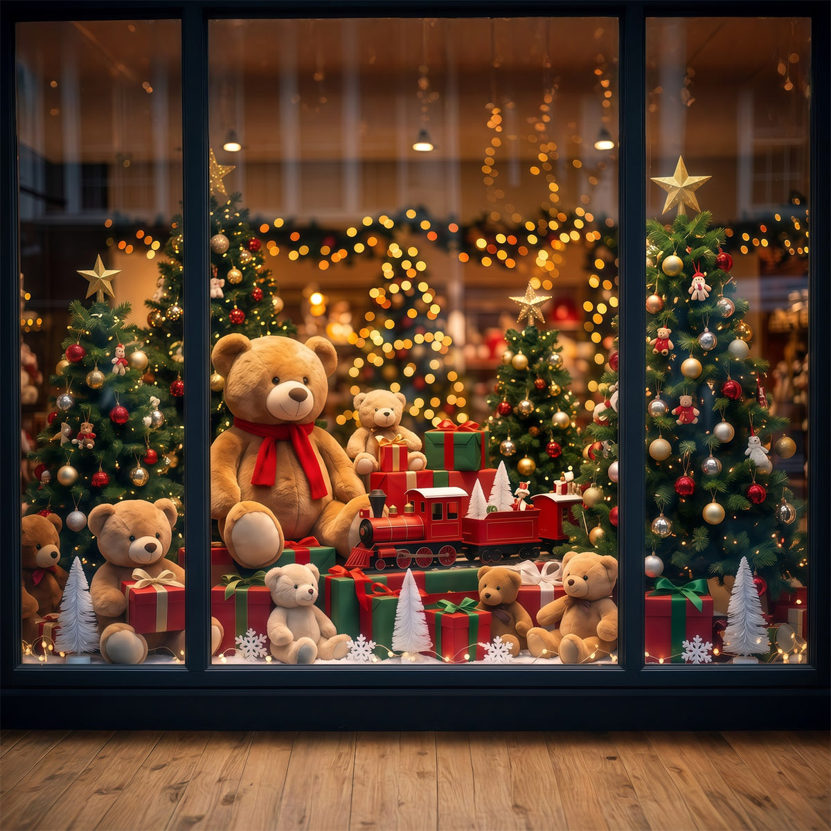 Santa's Toy Shop Backdrop Teddy Bear Toyshop Window Christmas Backdrop Portrait RR610-155