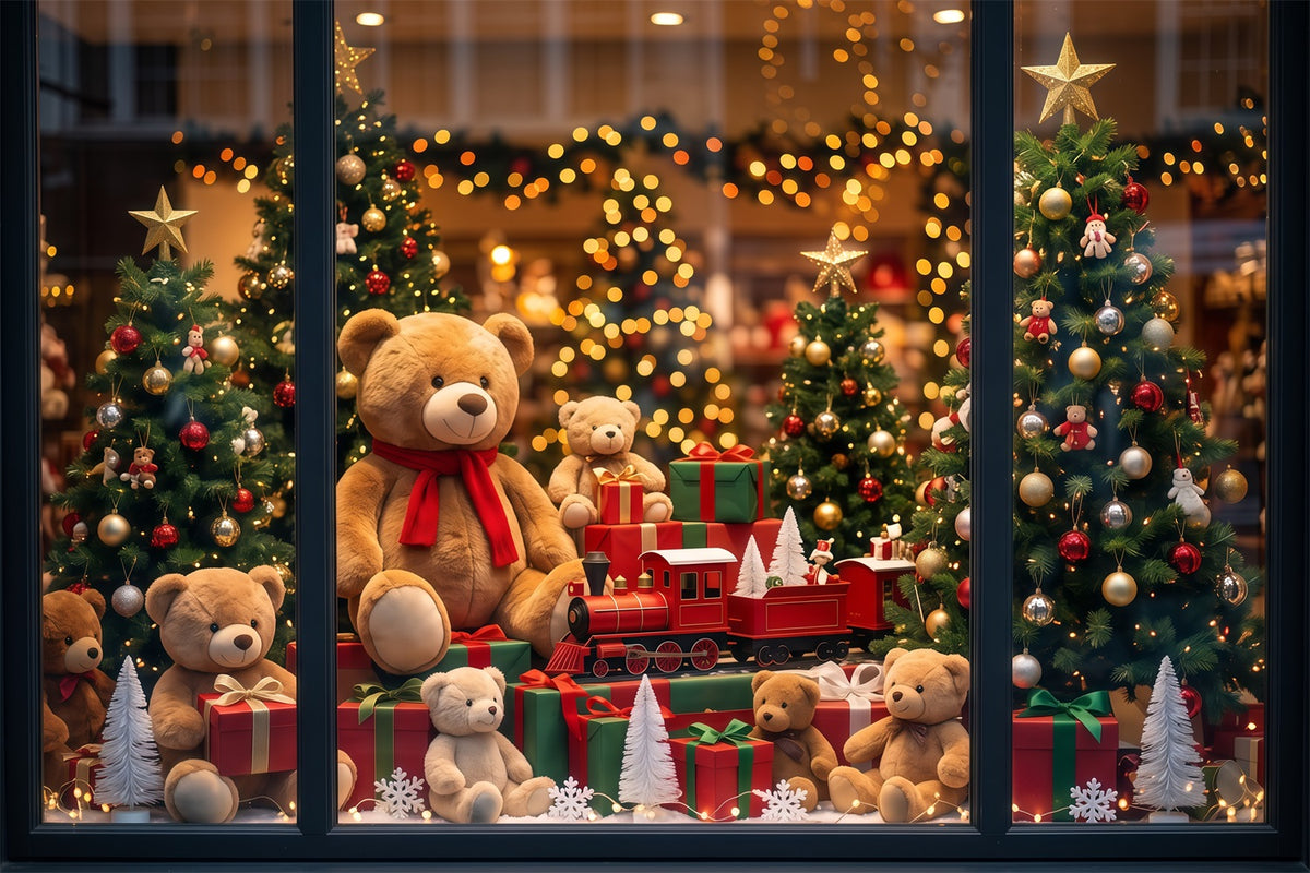 Santa's Toy Shop Backdrop Teddy Bear Toyshop Window Christmas Backdrop Portrait RR610-155