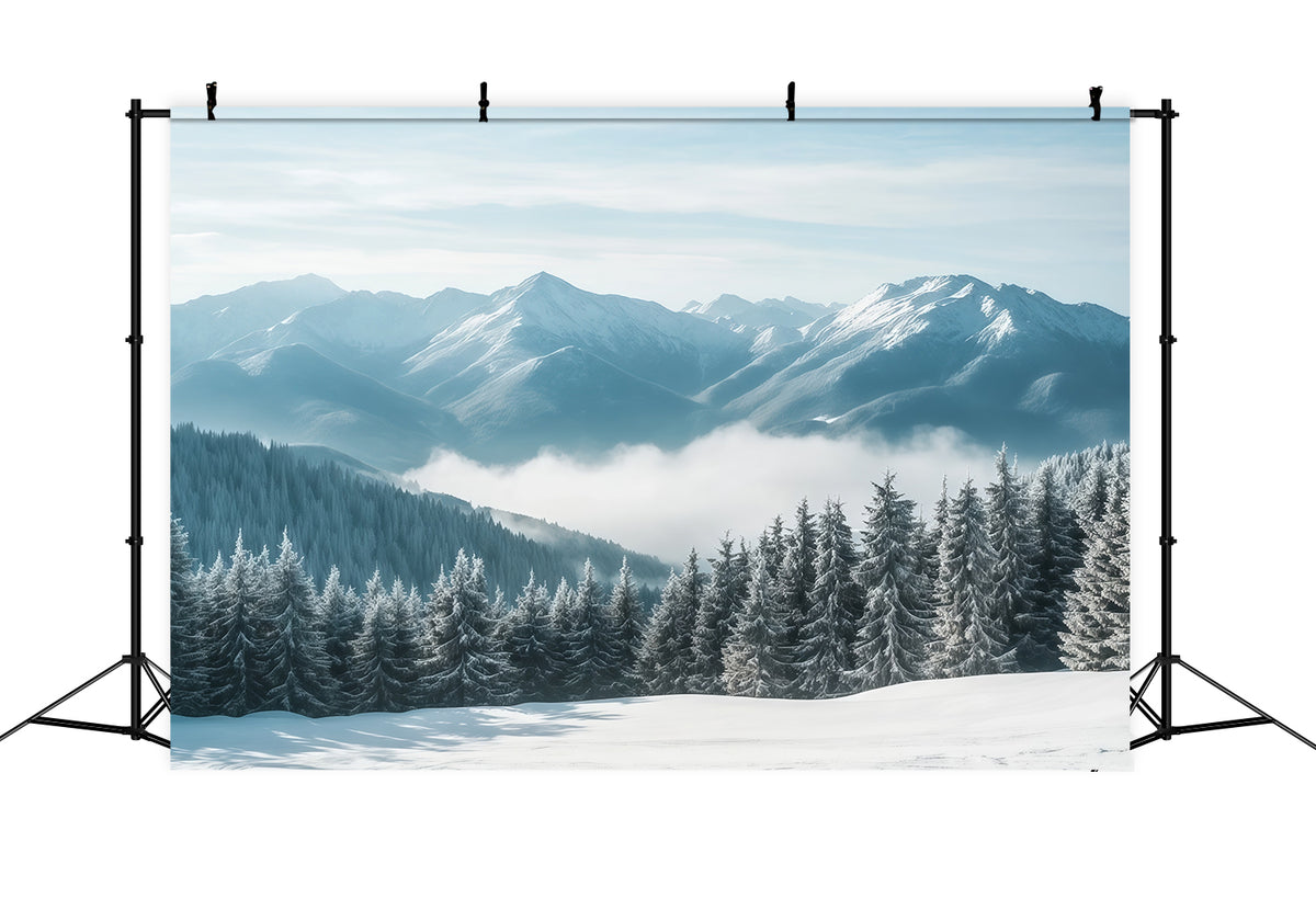 Christmas Winter Wonderland Backdrops Snowy Mountain Mist Forest Christmas Backdrop Scenes RR610-159