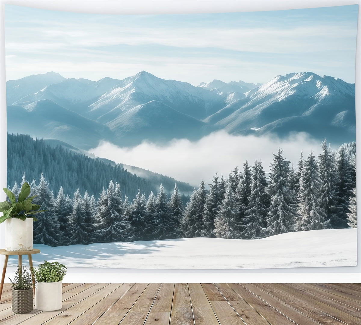 Christmas Winter Wonderland Backdrops Snowy Mountain Mist Forest Christmas Backdrop Scenes RR610-159