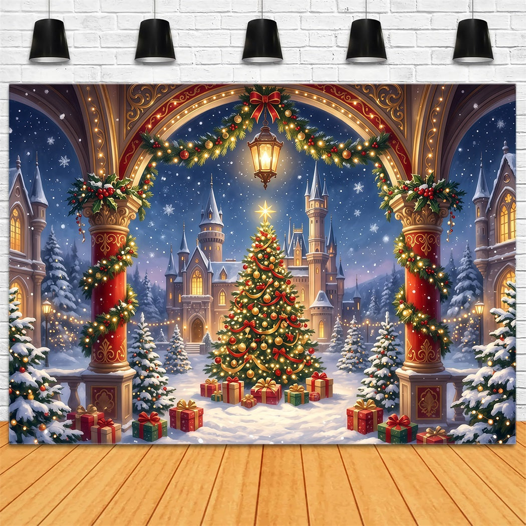 Christmas Arch Backdrop Gilded Castle Archway Christmas Party Picture Backdrop RR610-161
