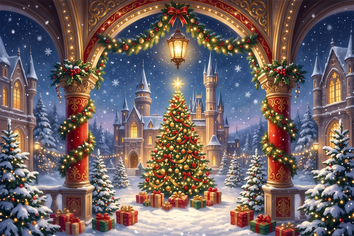 Christmas Arch Backdrop Gilded Castle Archway Christmas Party Picture Backdrop RR610-161