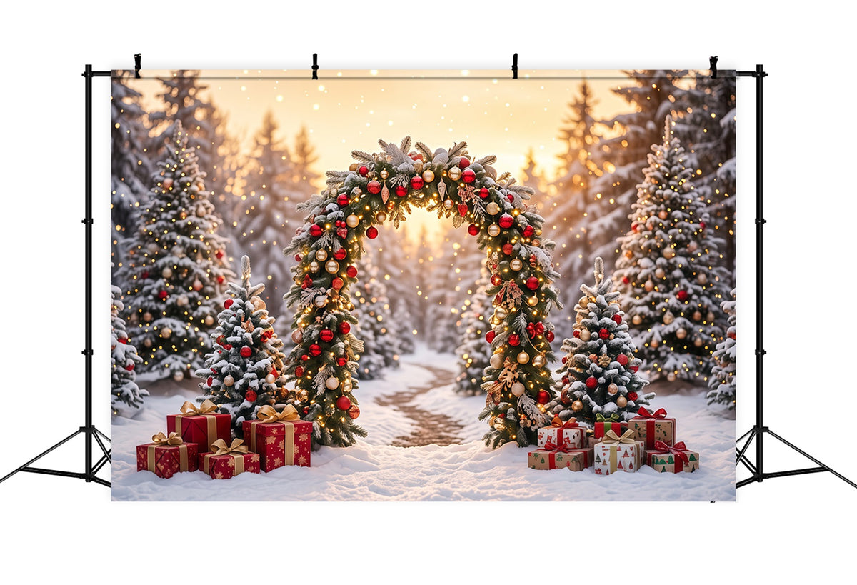 Christmas Backdrop Arch Snowy Evergreen Wreath Arch Christmas Pictures Backdrop RR610-165