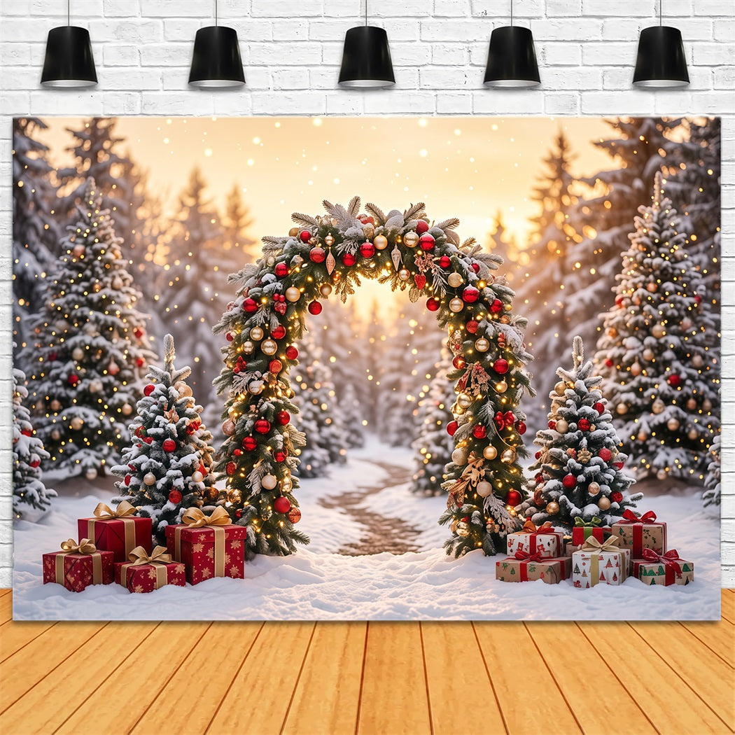 Christmas Backdrop Arch Snowy Evergreen Wreath Arch Christmas Pictures Backdrop RR610-165