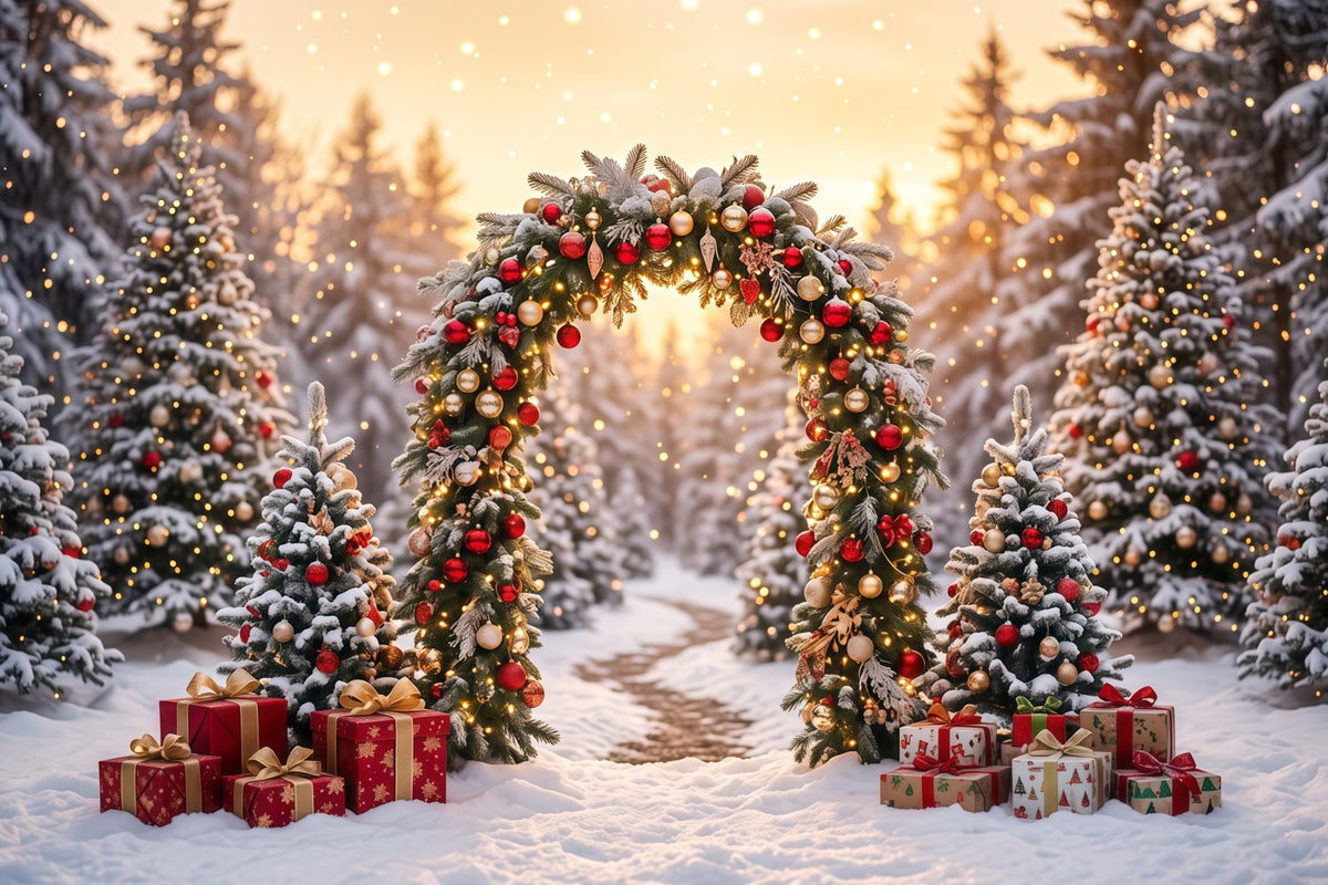 Christmas Backdrop Arch Snowy Evergreen Wreath Arch Christmas Pictures Backdrop RR610-165