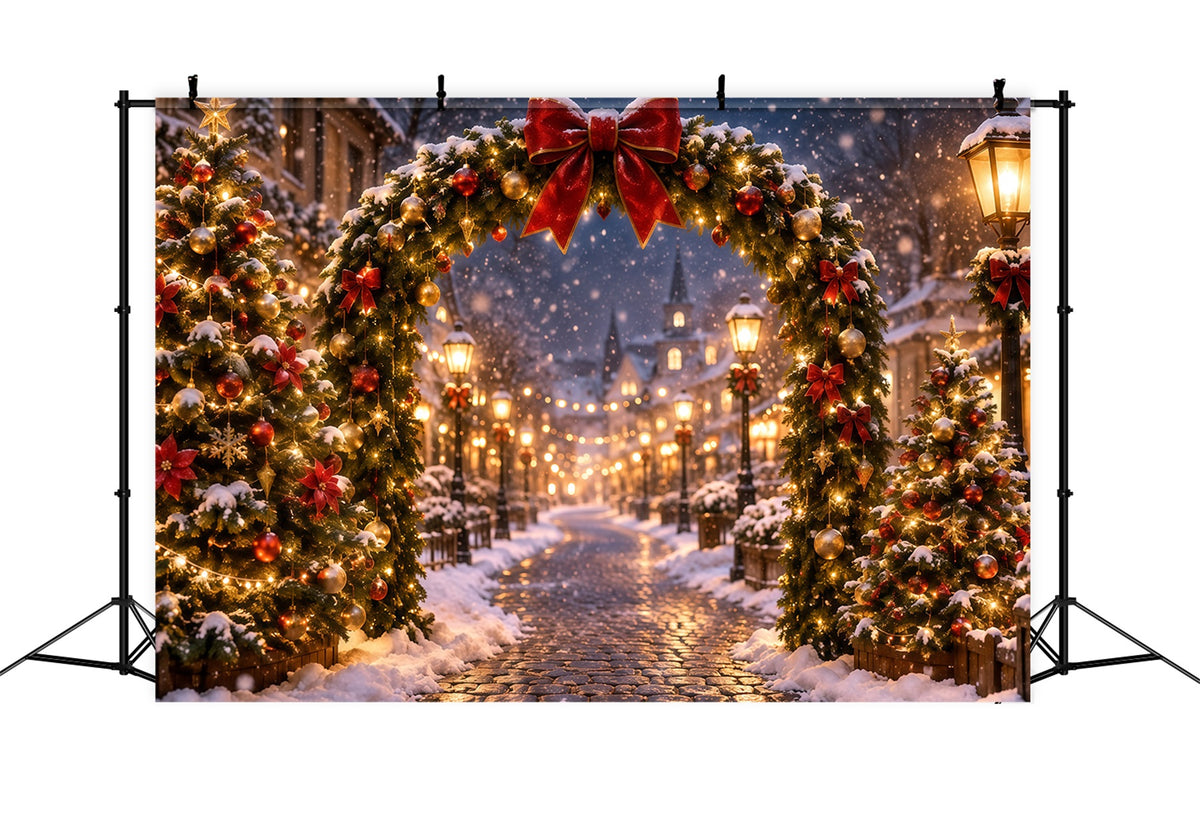 Christmas Lights Photo Backdrop Glowing Village Archway Christmas Photo Wall Backdrop RR610-166