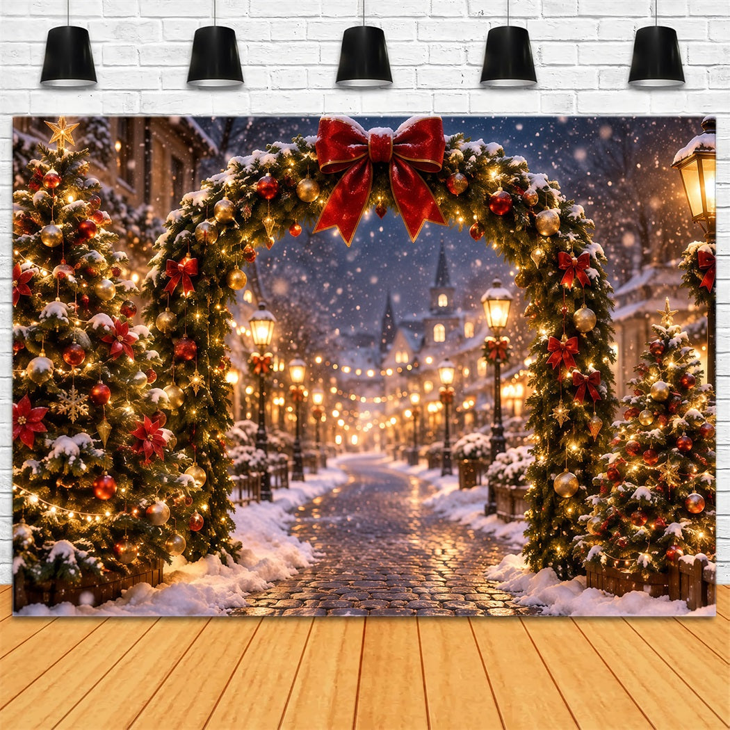 Christmas Lights Photo Backdrop Glowing Village Archway Christmas Photo Wall Backdrop RR610-166