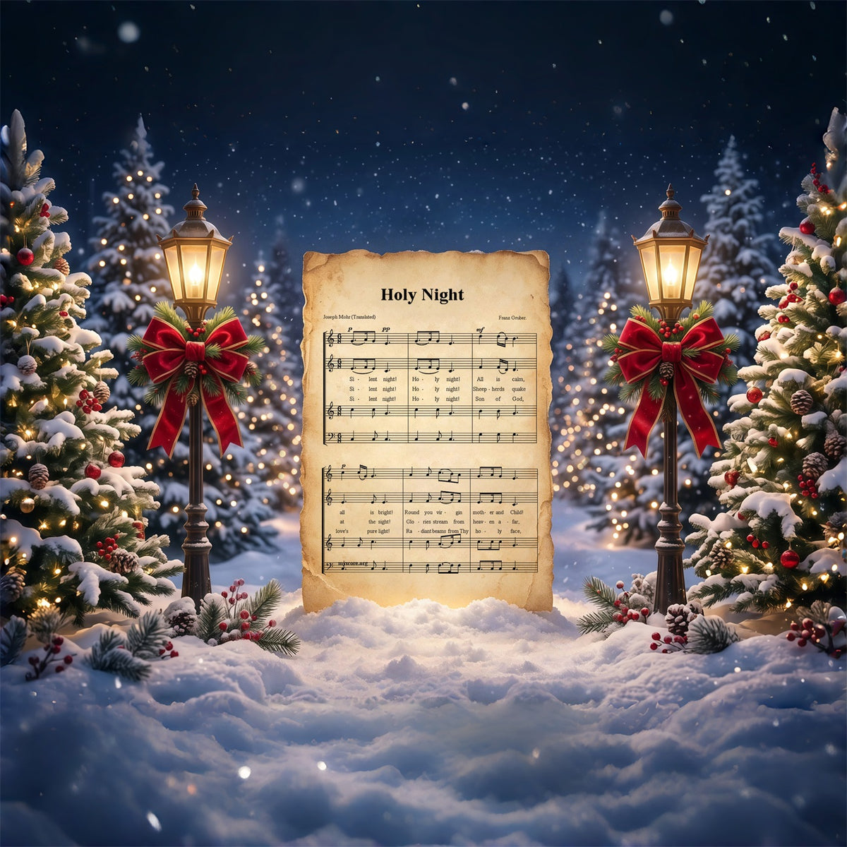 Christmas Carol Backdrop Holy Night Sheet Music Christmas Theme Photo Backdrop RR610-167