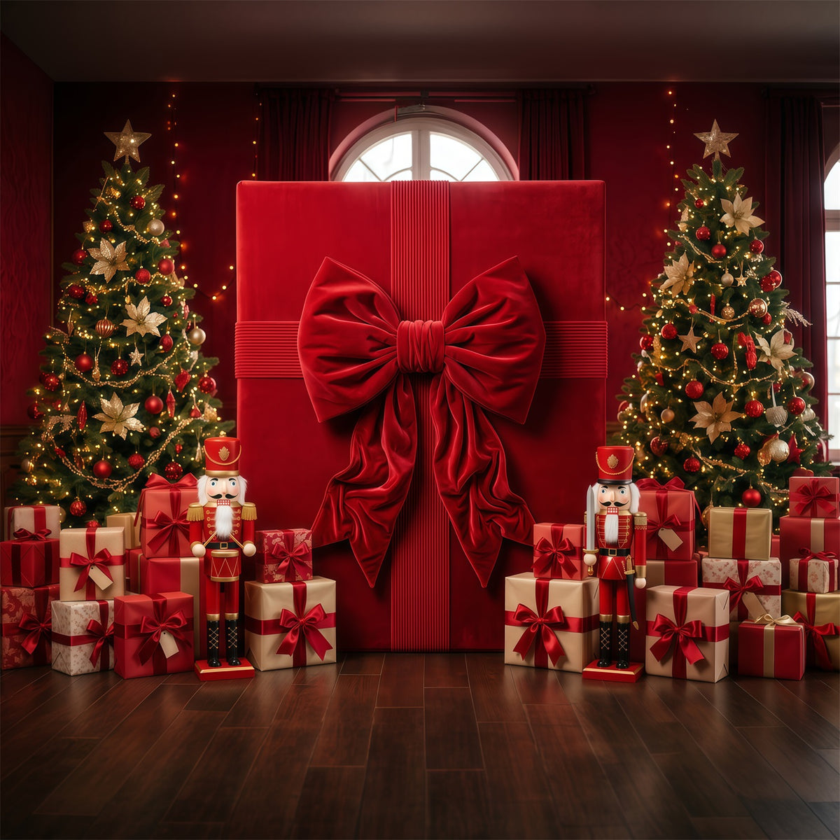Christmas Bow Backdrop Oversized Red Gift Box Merry Christmas Photo Backdrop RR610-168