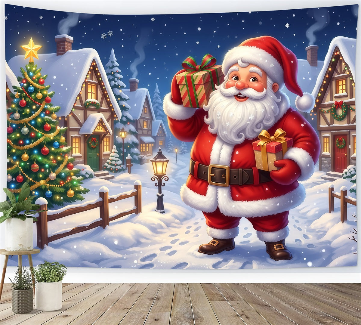 Professional Christmas Backdrops Santa Gift Village Walk Santa Picture Backdrop RR610-17