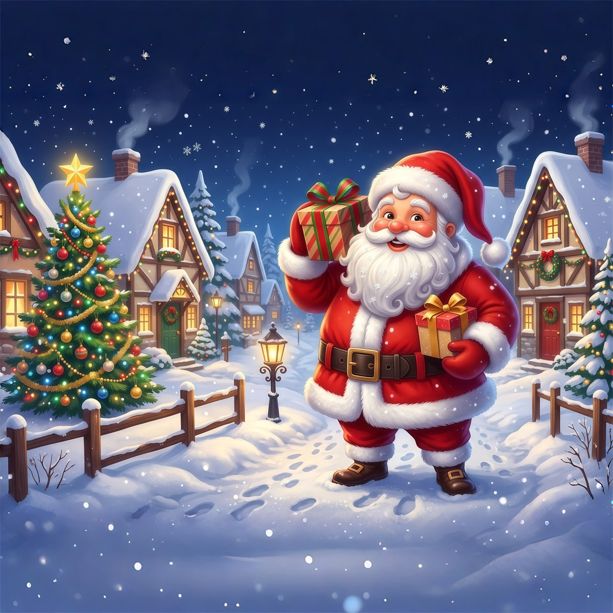 Professional Christmas Backdrops Santa Gift Village Walk Santa Picture Backdrop RR610-17