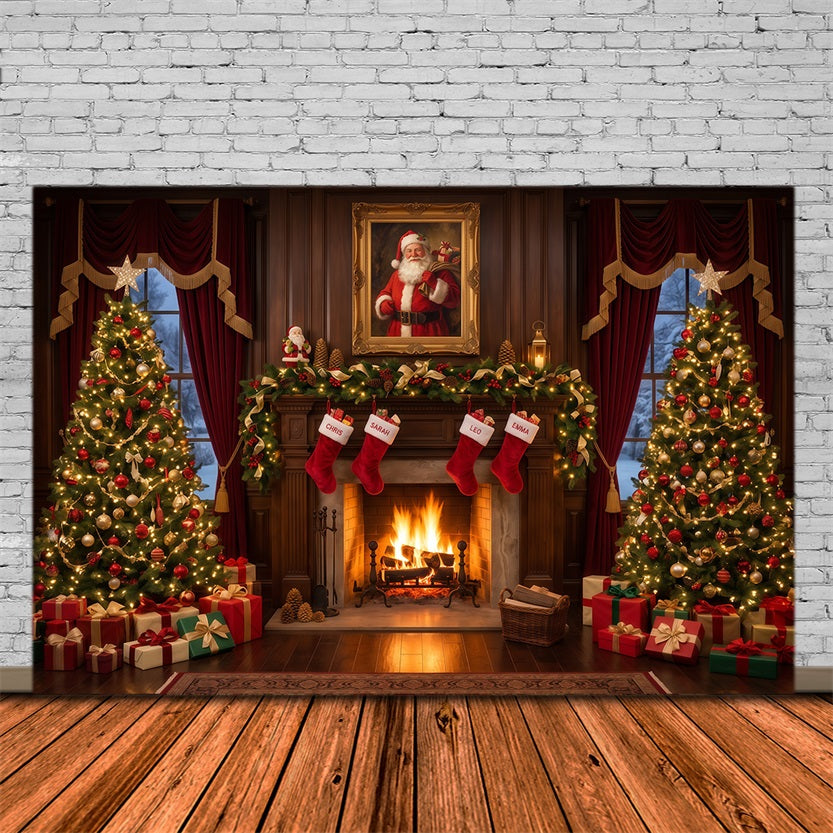 Santa Photo Backdrop Vintage Fireplace Stocking Display Christmas Backdrops for Sale RR610-170