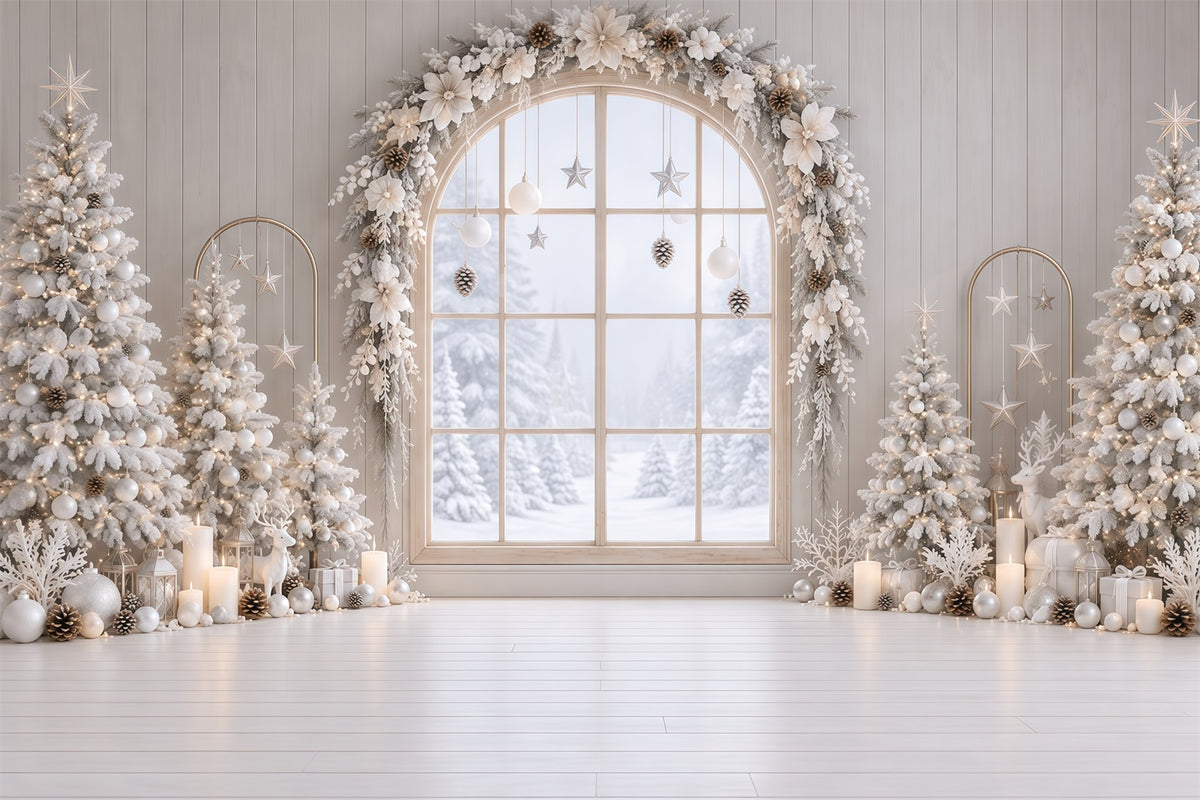 Christmas Window Backdrops Frosted White Floral Arch Christmas Backdrop Wall RR610-171