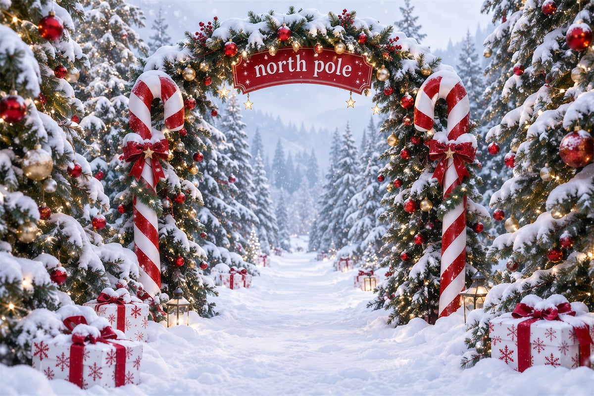 North Pole Photo Backdrop Candy Cane North Pole Christmas Winter Backdrop RR610-173